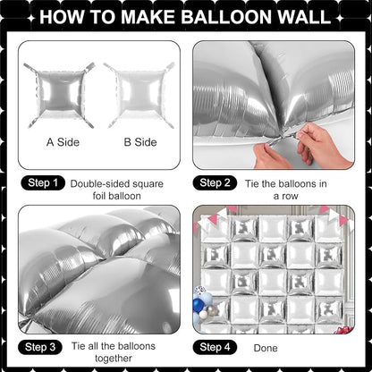 Silver and White Square Foil Balloons 25 Pcs Metallic Silver and White Balloons - Image 3