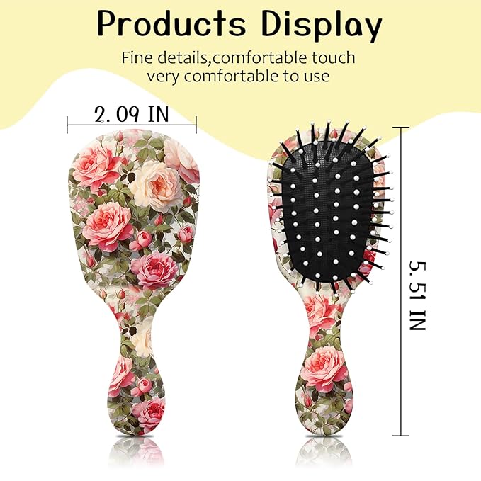 Mini Hair Brush,Cute Detangling Travel Hair Brush,Soft Bristles for Effortless Tangle Removal,Detangler Hairbrush for Women Men Boys Girls Kids Wet Dry All Hair Types (Pink White Roses, Mini)
