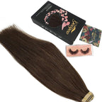 GOO GOO Tape in Hair Extensions Human Hair, 4A Chocolate Brown, 22inch 50g 20pcs, Skin Weft Seamless Invisible, Silky Straight with Thick Ends, Remy Human Hair