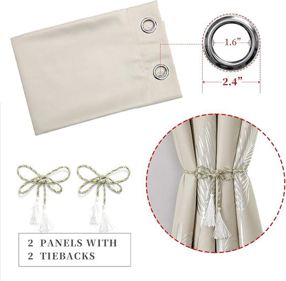 Room Darkening Cream Beige Curtains 84 Inches Long, Thermal Insulated Grommet - Image 4