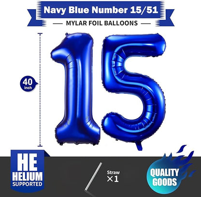 Navy Blue 15 Balloon Numbers, 40 Inch Dark Blue 15 or 51 Birthday Balloons - Image 2