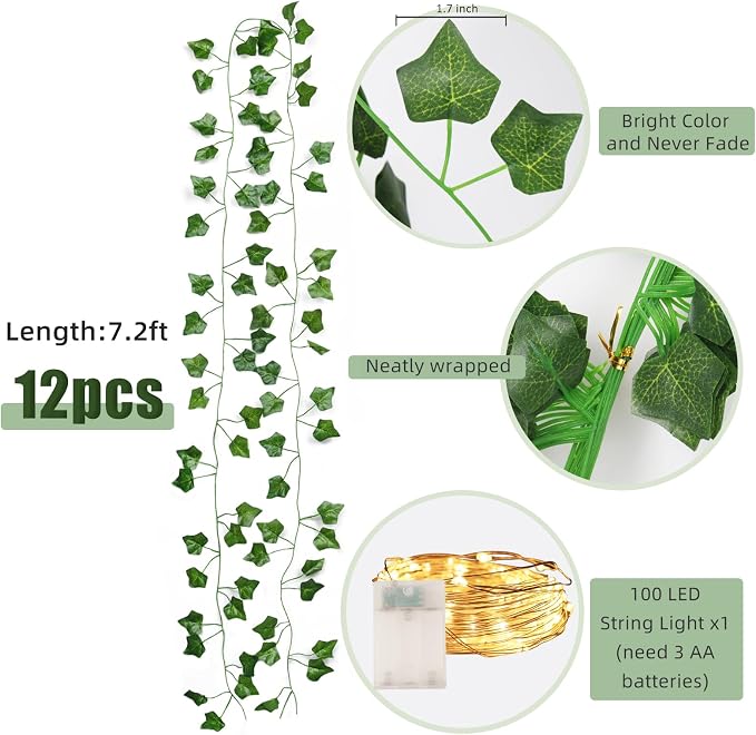 RECUTMS 12 Pack 86Ft Fake Ivy Vines - Image 2