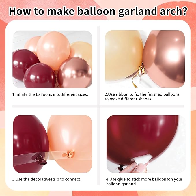 Burgundy Rose Gold Balloon Garland Arch Kit, Pearl Maroon Champagne Rose Gold - Image 4