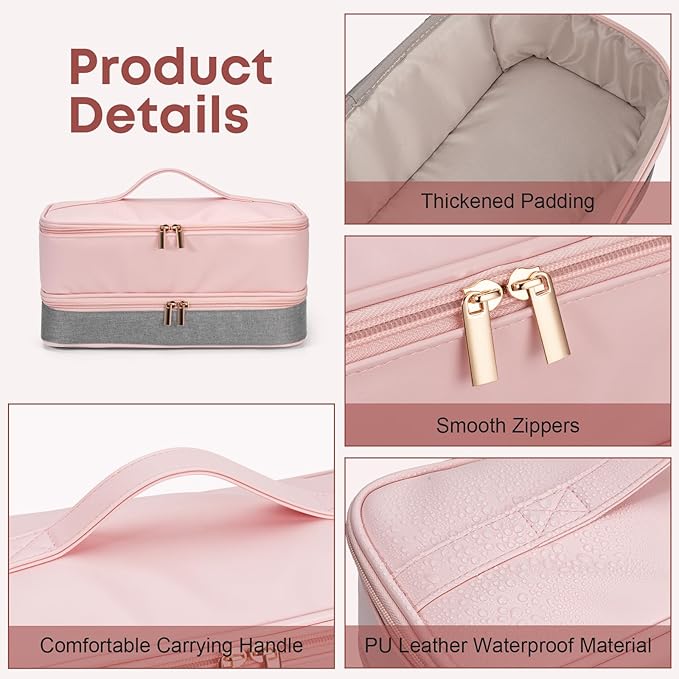 Travel Carrying Case for Shark Flexstyle FlexFusion Revlon Hair Dryer Airwrap, Portable Double Layer Shark Hair Tools Storage Organizer Bag for Airwrap Styler and Attachments, Pink Gray-Bag Only