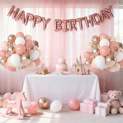 Retro Blush Pink Balloons, Light Pink White Beige Gold Confetti, Party | 50 Pcs - Image 4