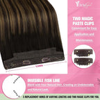 YoungSee Wire Human Hair Extensions Brown Wire Hair Extensions Human Hair Balayage Darkest Brown with Medium Brown Fish Line Hair Extension Real Human Hair 80G 16In