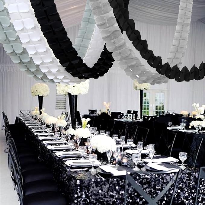 Black White-Silver Party-Decorations Streamers Garland - 157Ft Graduation - Image 5