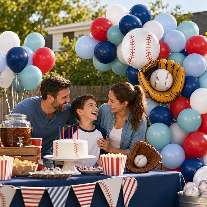 Baseball Balloons, 12 Inch Navy Blue Red White Light Dusty Blue Balloons - Image 7