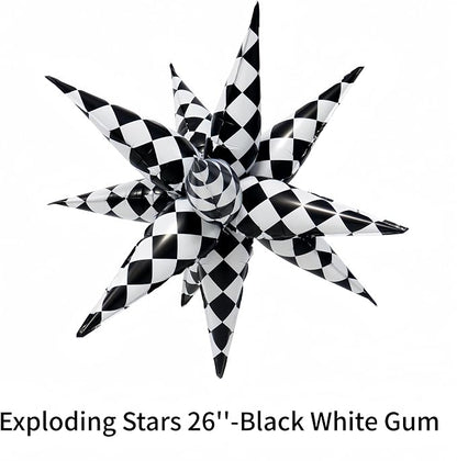 2 * 12 Pcs Black White Checkered Explosion Pointed Star Foil Balloons/Talladega - Image 6