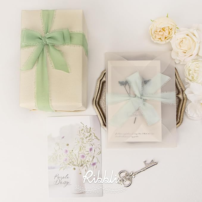 Ribbli Green Ribbon 1 Inch x 3 Rolls Total 24 Yards Ivory/Sage/Forest Green - Image 3