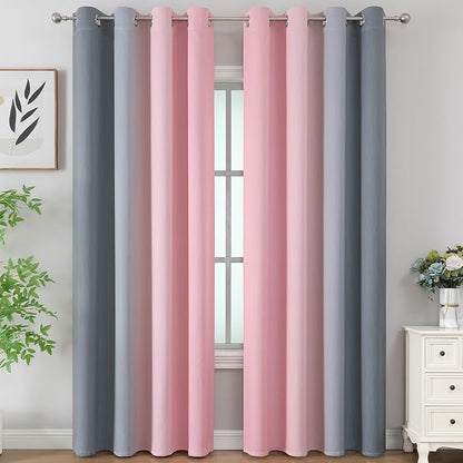 Ombre Pink and Gray Blackout Curtains 96 Inches Long, Full Room Darkening - Image 2