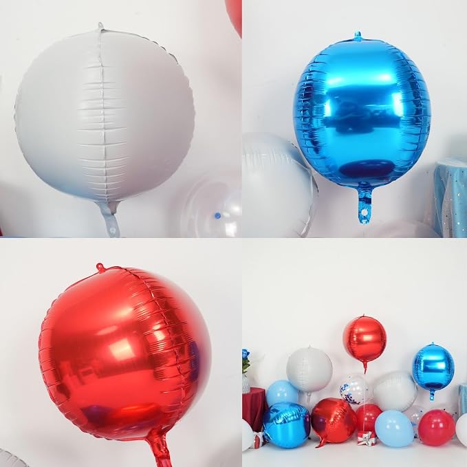 6Pcs Red Blue White Round Foil Balloons, Giant 4D Round Ball Balloons, 22 Inch - Image 4
