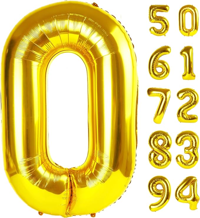 Gold 0 Balloon - Number Balloon 40 Inch, 0th Gold Birthday Decorations | Giant by IWERP