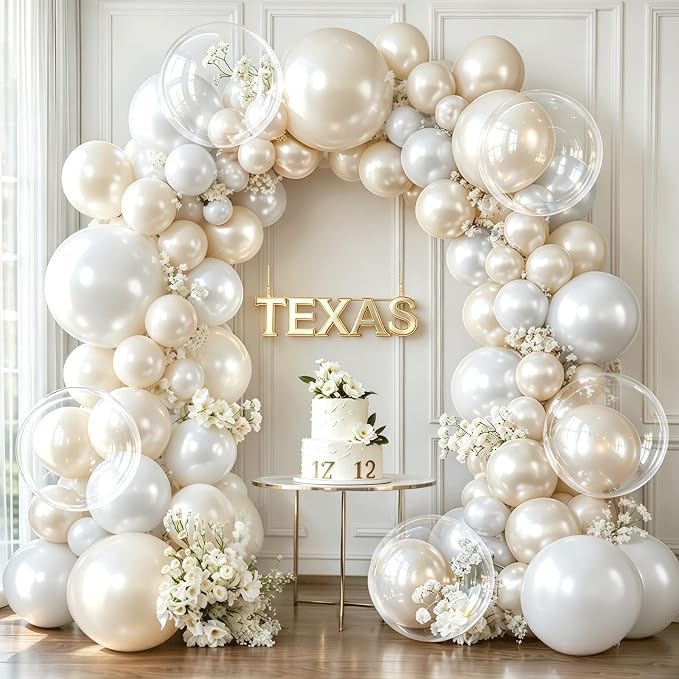Pearl White Beige Balloons Arch Kit, Double Stuffed, Party Decor. | White by Bloces