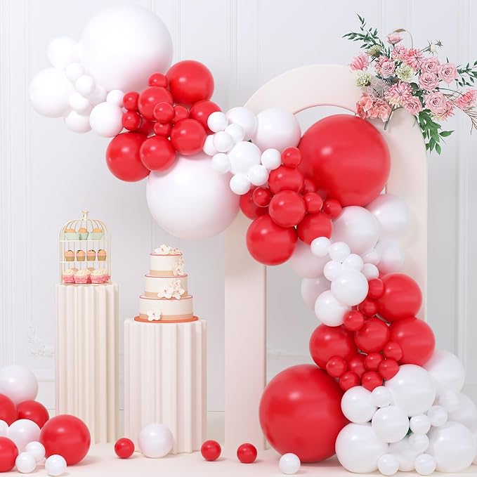 Red and White Balloons Different Sizes 135pcs 18 12 10 5 Inch Red Balloon Arch by YISHEBAPA