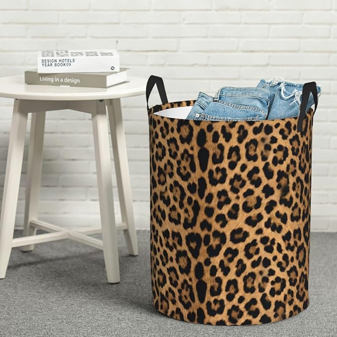 Leopard Cheetah Round Laundry Hamper Wildlife Fur Print Storage Basket Toys - Image 7