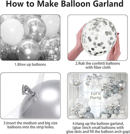 KARLURE White Silver Balloon Arch Kit Garland - Image 8