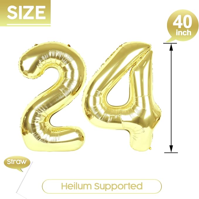 24 Balloon - Champagne Gold Birthday Number Balloons, 40 Inch Decorations | - Image 5