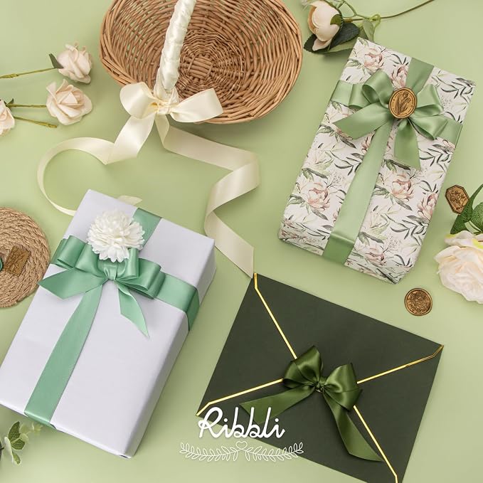 Ribbli Sage Green Satin Ribbon 1 Inch x 4 Rolls Total 40 Yards- - Image 4