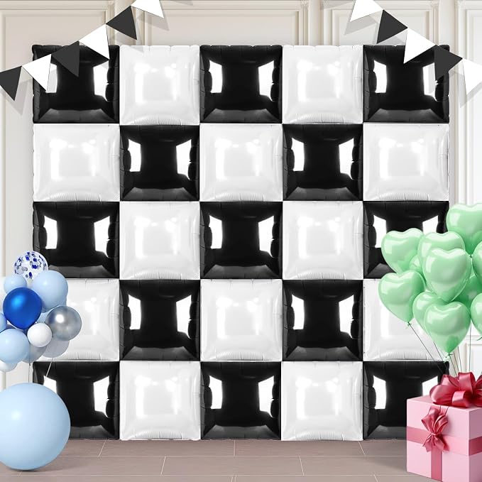 Black and White Square Foil Balloons 25 Pcs Metallic Black and White Balloons by Unknown