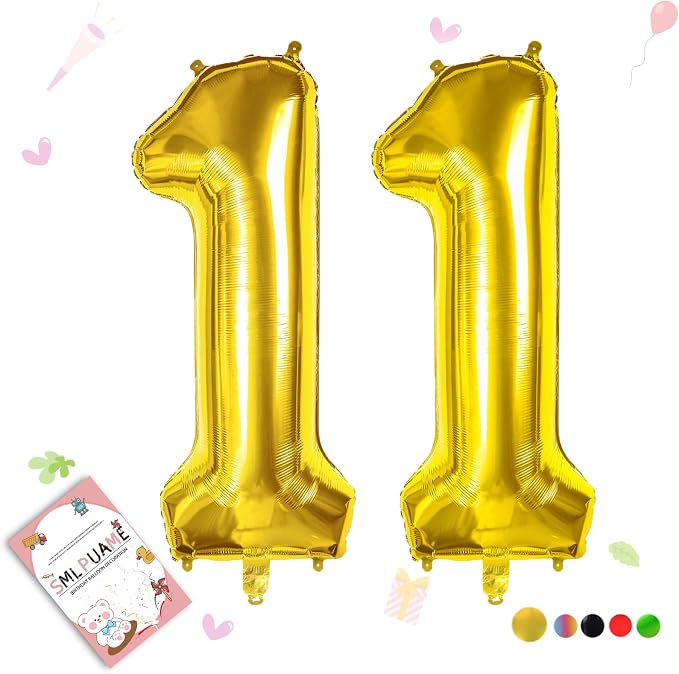 40 Inch Gold Number 11 Balloon, 11th Birthday Decoration Boys Girls | Large by Smlpuame