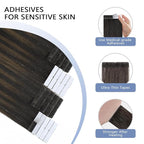 COOKAYU Invisible Tape in Hair Extensions Human Hair, Invisi Edge Tape in extensions Natural Black to Medium Brown and Caramel blonde 22Inch 20pcs 50g Straight Invisible Hair Extensions