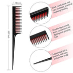 Leinuosen 3 Pcs Triple Teasing Comb for Women Plastic Rat Tail Comb Heat Resistant Pintail Tease Layer Tool for Thick Fine Hair Styling Backcombing Volume Structure(Black and Red Blue Pink)