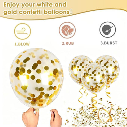 Sand White and Gold Confetti Balloons 50 Pcs 12 Inch | Birthday Wedding - Image 5