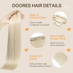 DOORES Human Hair Extensions, Platinum Blonde 14 Inch 120g 7pcs, Natural Thick Clip in Hair Extensions Straight Weft Gift