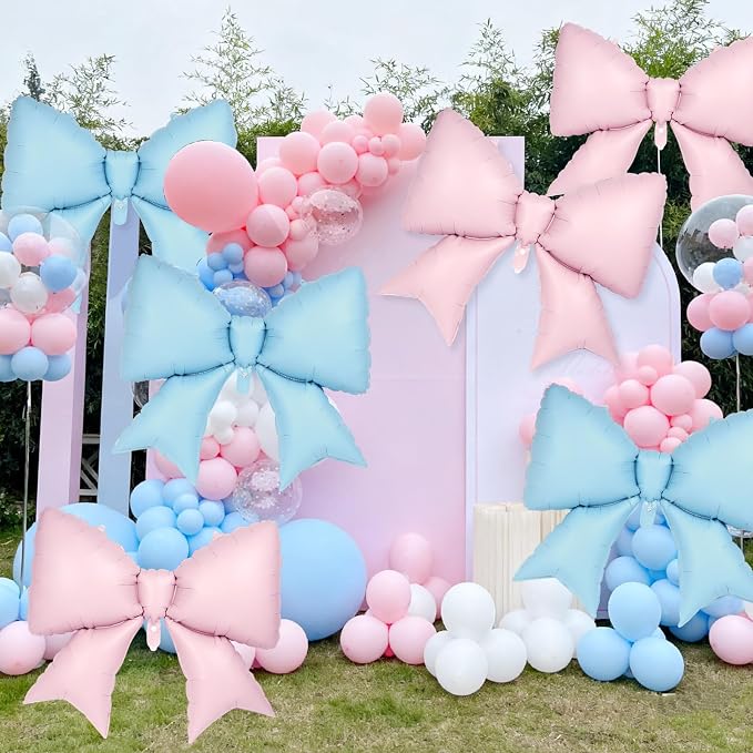 6 Pcs Pink and Blue Bow Balloons - Image 3