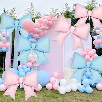 6 Pcs Pink and Blue Bow Balloons - Image 3