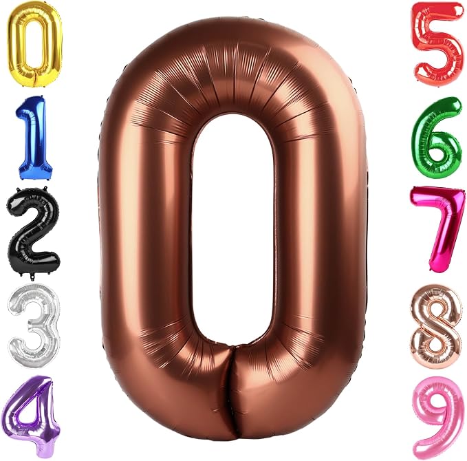 40 Inch Brown Number 0 Balloon Birthday Party Decorations by Hadoife
