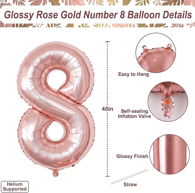 Rose Gold Number 8 Balloon 40 Inch, Blush Foil - Image 4