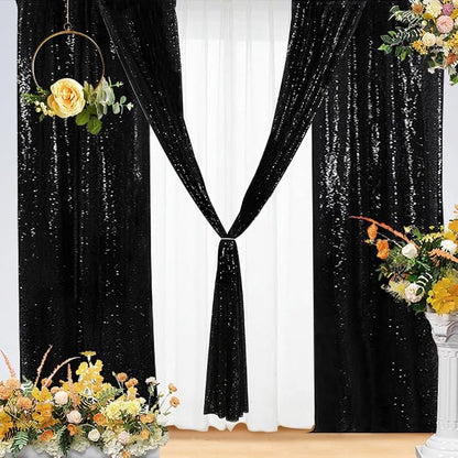 Eternal Beauty Black Sequin Backdrop Curtains, 4 Panels 2x8FT | 3mm Sparkle by EternalBeauty