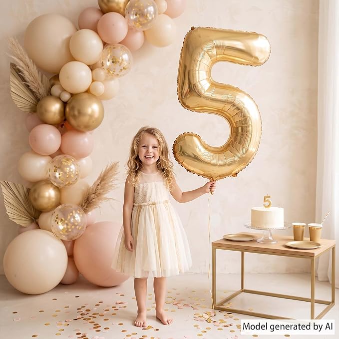 White Gold Number 5 Balloon 40 Inch, Metallic Foil Numeral - Image 2
