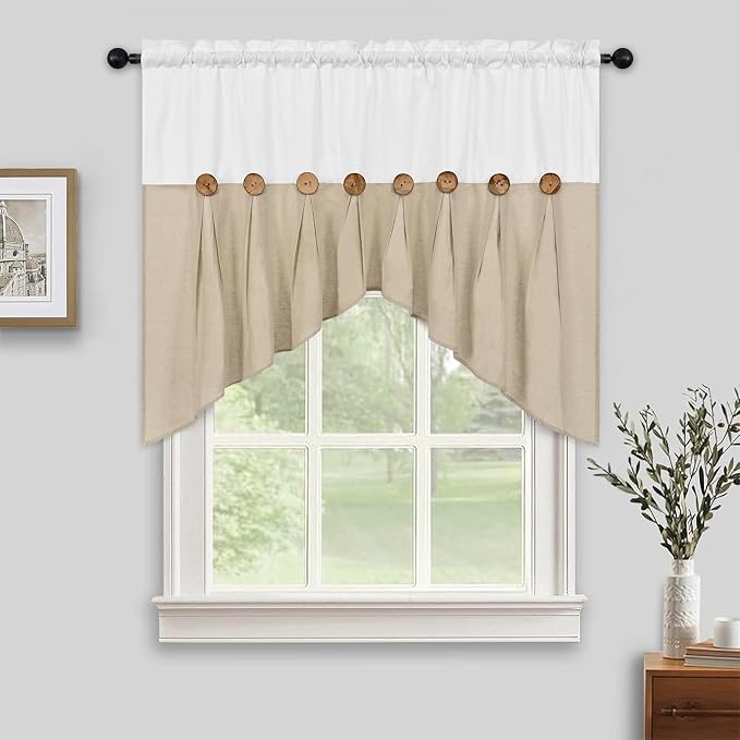 Farmhouse Swag Curtain, Boho Cotton Linen Valance Curtain, Rustic Button Window - Image 2