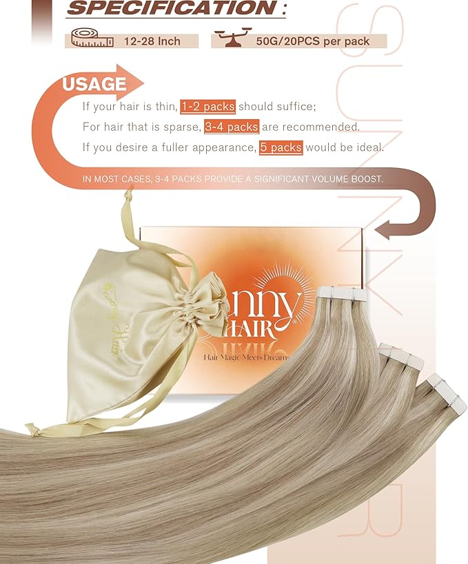 Sunny Hair Blonde Tape in Hair Extensions Human Hair Ash Blonde Highlight Bleach Blonde Hair Extensions Tape in 12 Inch Remy Tape in Txtensions for Women Wedding 20Pcs 30g
