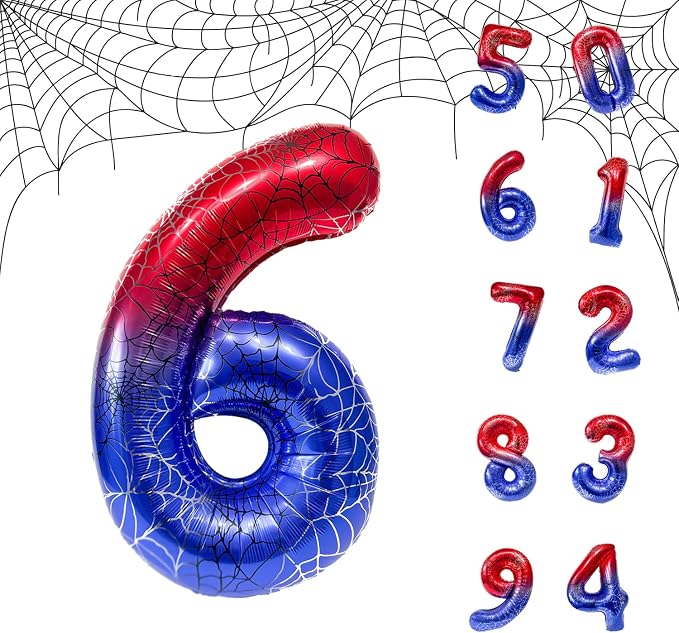 Spider Web 40Inch Foil Number Balloons Set 0-9 Includes Inflation Straws by Unknown