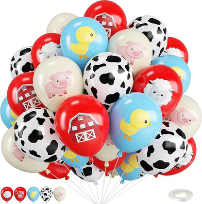 Red and Blue Farm Balloons, 12 Inch Farm Animal Balloons by FEYG