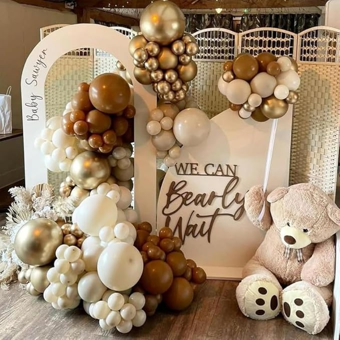 HILAVO Brown Gold Balloons, 12 inch Double Stuffed Brown Gold and Cream Beige - Image 3