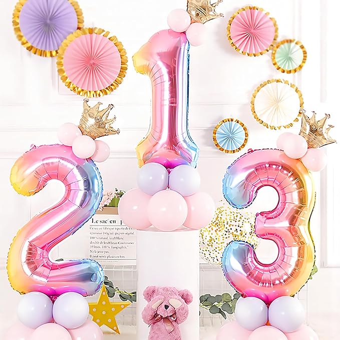 40 Inch Giant Rainbow Number 3 Balloons, Birthday Balloons, Helium Mylar Foil - Image 4