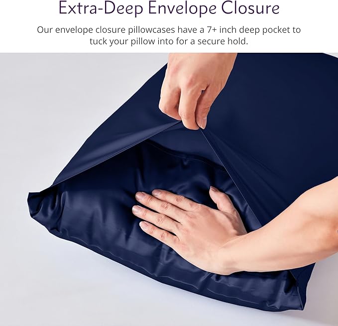 Mulberry Park 30 Momme 100% Pure Mulberry Silk Pillowcase - Luxury Charmeuse Weave for Hair and Skin, Cooling Silk Pillow Cover for Beauty Sleep - King Size 20"x30" / Navy