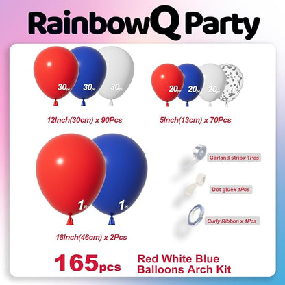 RainbowQ 165 Pcs Red White and Blue Balloons Arch Kit Different Sizes | 4th of - Image 4