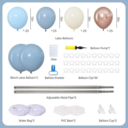 Dusty Blue Balloon Column Stand Kit 2 Sets Blue Balloons Tower | 102Pcs Fog - Image 3