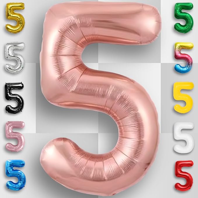 Rose Gold Number Balloon 5 Mylar Foil Macaron Balloons 16 inch - Image 4