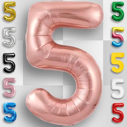 Rose Gold Number Balloon 5 Mylar Foil Macaron Balloons 16 inch - Image 4
