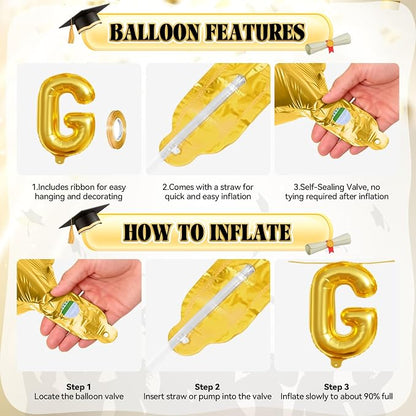 Congrats Grad Balloons, 16 Inch Gold Congrats Grad Letters Banner Balloons - Image 7