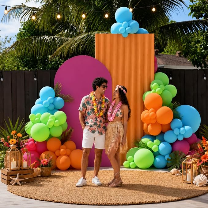 Tropical Balloons, 12 Inch Hawaiian Balloons Teal Hot Pink Orange Yellow - Image 8