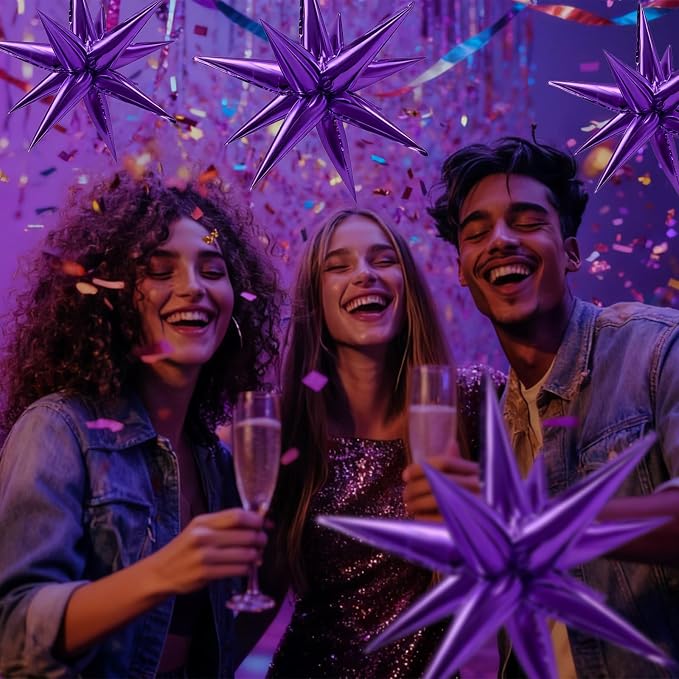 Purple Balloons Mylar Star Balloon 60Pcs Foil Spike Balloons Explosion Large - Image 3