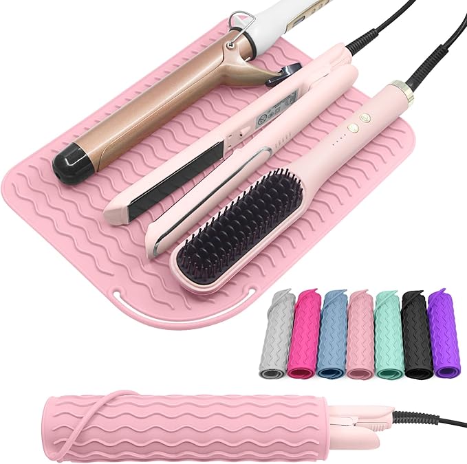 Plus Size Silicone Heat Resistant Mat, Portable Travel Hot Tools Pad Cover for Curling Iron, Flat Iron, Hair Straightener and Other Hair Styling Tools(12.0" x 9.0")